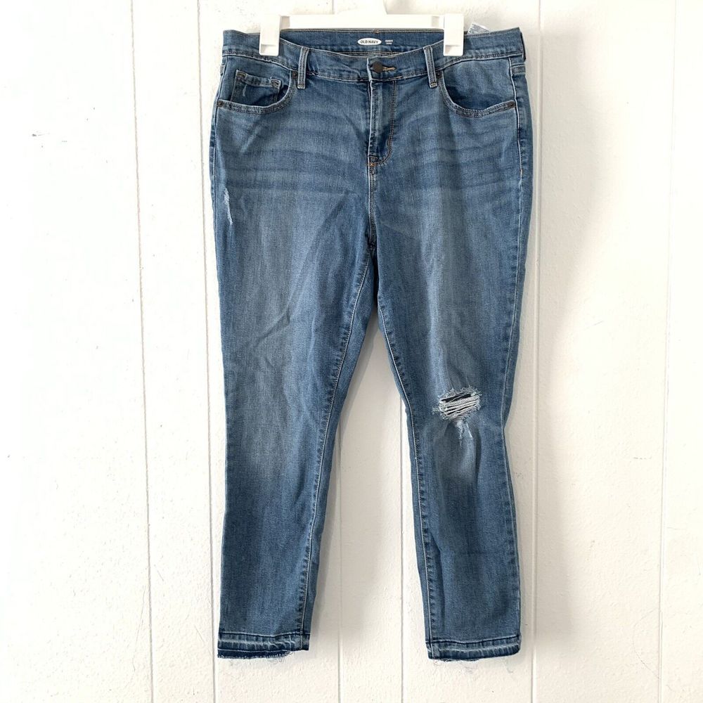 Old Navy Womens 14 Jeans Blue Denim Curvey Skinny Distressed Raw Hem